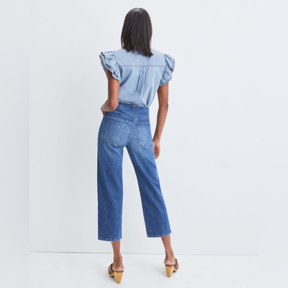 Veronica Beard Crosbie Wide-Leg Cropped Jeans | Lakeshore Wash | Size 31 - Picture 3 of 12